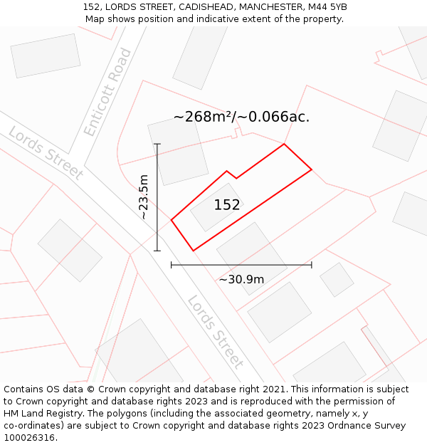 152, LORDS STREET, CADISHEAD, MANCHESTER, M44 5YB: Plot and title map