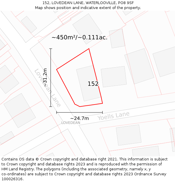 152, LOVEDEAN LANE, WATERLOOVILLE, PO8 9SF: Plot and title map