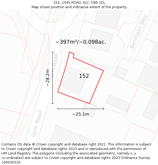 152, LYNN ROAD, ELY, CB6 1DL: Plot and title map