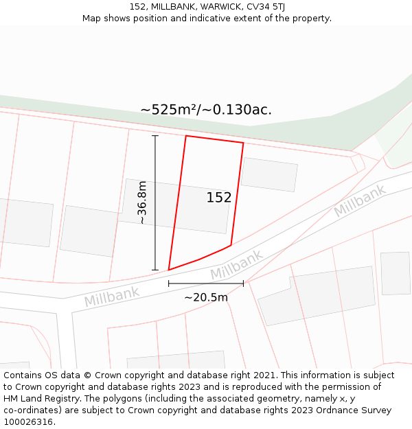 152, MILLBANK, WARWICK, CV34 5TJ: Plot and title map