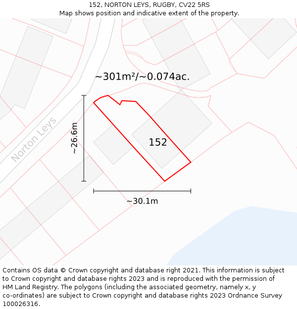 152, NORTON LEYS, RUGBY, CV22 5RS: Plot and title map