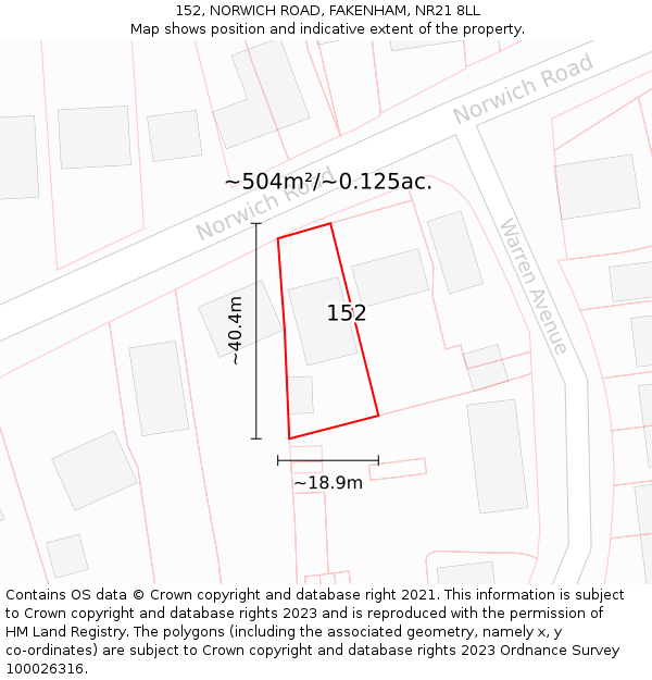 152, NORWICH ROAD, FAKENHAM, NR21 8LL: Plot and title map