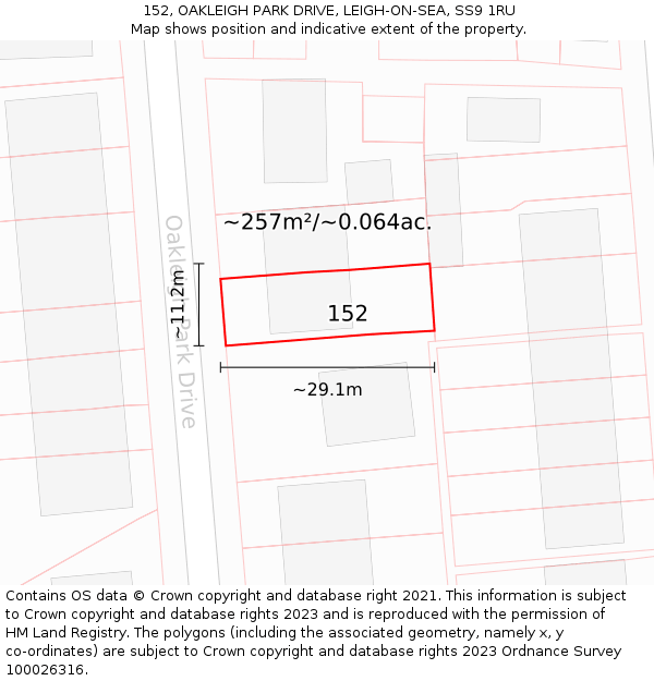 152, OAKLEIGH PARK DRIVE, LEIGH-ON-SEA, SS9 1RU: Plot and title map