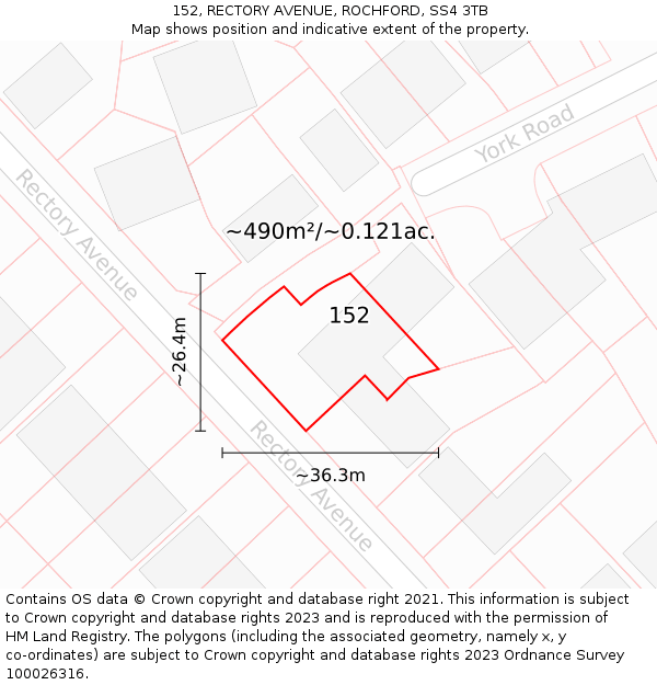 152, RECTORY AVENUE, ROCHFORD, SS4 3TB: Plot and title map