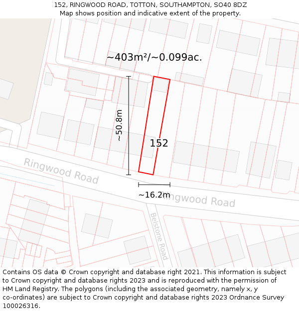 152, RINGWOOD ROAD, TOTTON, SOUTHAMPTON, SO40 8DZ: Plot and title map