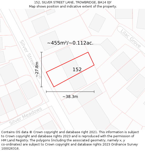 152, SILVER STREET LANE, TROWBRIDGE, BA14 0JY: Plot and title map