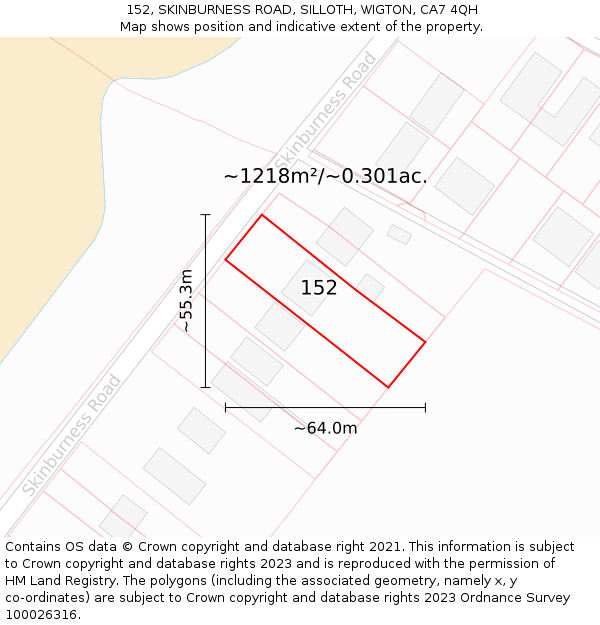 152, SKINBURNESS ROAD, SILLOTH, WIGTON, CA7 4QH: Plot and title map