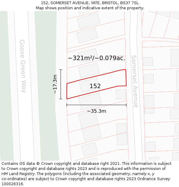 152, SOMERSET AVENUE, YATE, BRISTOL, BS37 7SL: Plot and title map