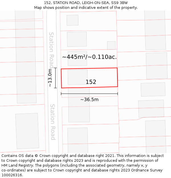 152, STATION ROAD, LEIGH-ON-SEA, SS9 3BW: Plot and title map