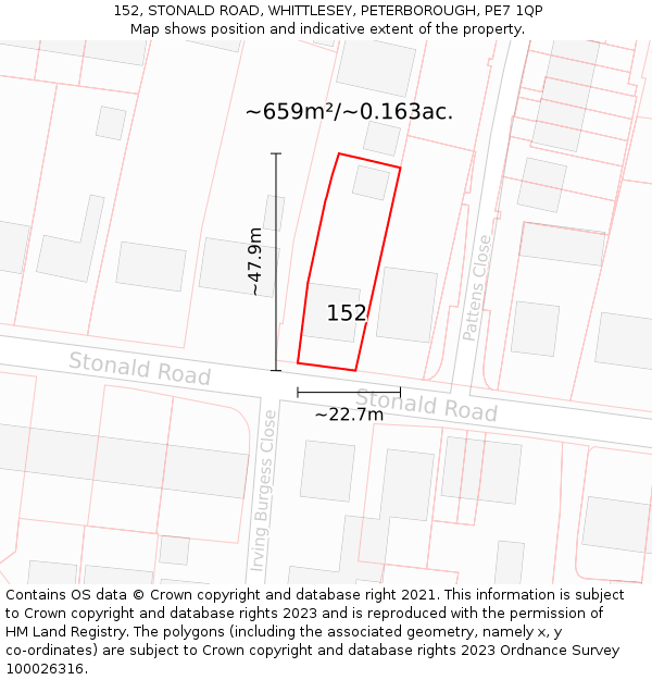 152, STONALD ROAD, WHITTLESEY, PETERBOROUGH, PE7 1QP: Plot and title map