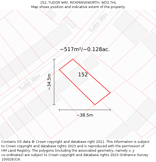 152, TUDOR WAY, RICKMANSWORTH, WD3 7HL: Plot and title map