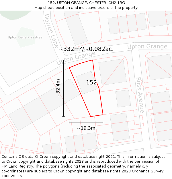 152, UPTON GRANGE, CHESTER, CH2 1BG: Plot and title map
