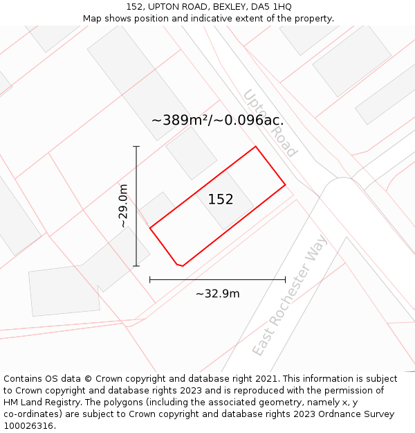 152, UPTON ROAD, BEXLEY, DA5 1HQ: Plot and title map