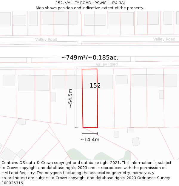 152, VALLEY ROAD, IPSWICH, IP4 3AJ: Plot and title map