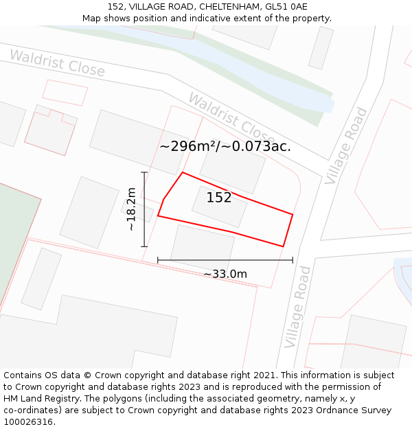 152, VILLAGE ROAD, CHELTENHAM, GL51 0AE: Plot and title map