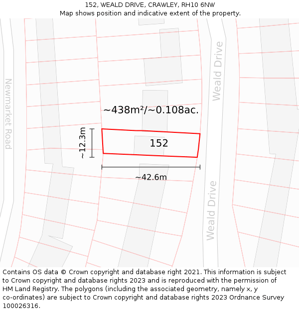 152, WEALD DRIVE, CRAWLEY, RH10 6NW: Plot and title map