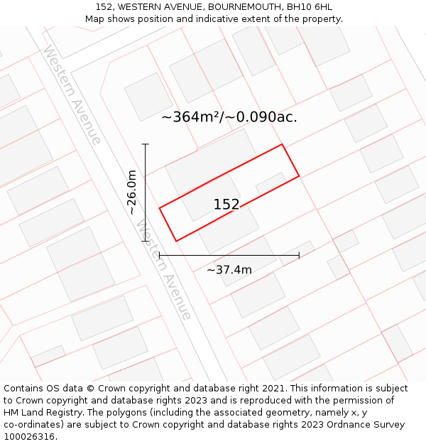 152, WESTERN AVENUE, BOURNEMOUTH, BH10 6HL: Plot and title map