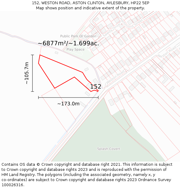 152, WESTON ROAD, ASTON CLINTON, AYLESBURY, HP22 5EP: Plot and title map