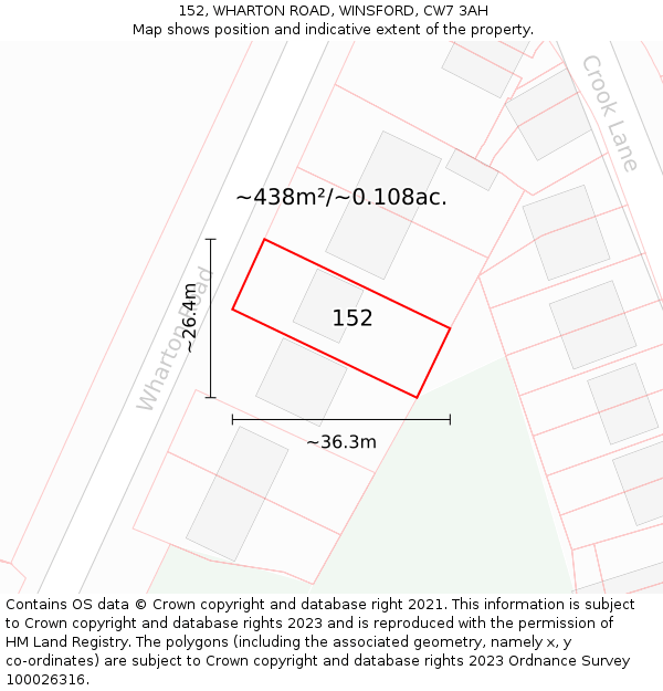 152, WHARTON ROAD, WINSFORD, CW7 3AH: Plot and title map