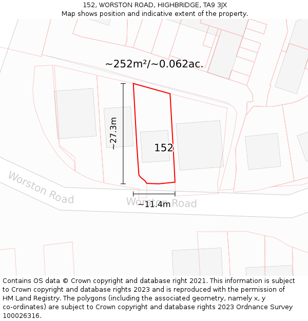 152, WORSTON ROAD, HIGHBRIDGE, TA9 3JX: Plot and title map