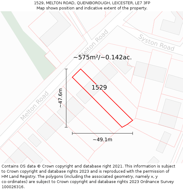 1529, MELTON ROAD, QUENIBOROUGH, LEICESTER, LE7 3FP: Plot and title map
