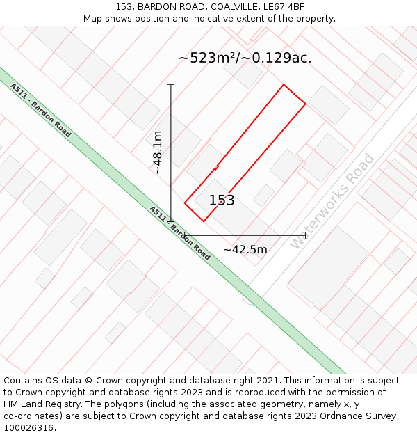 153, BARDON ROAD, COALVILLE, LE67 4BF: Plot and title map