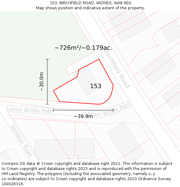 153, BIRCHFIELD ROAD, WIDNES, WA8 9EG: Plot and title map