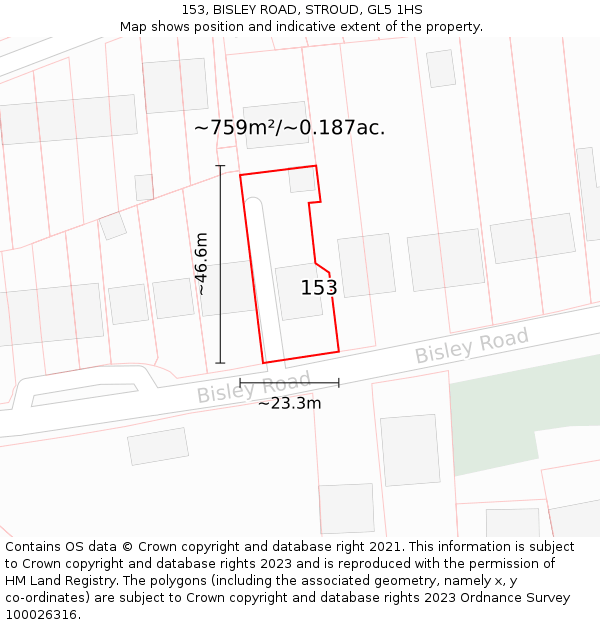 153, BISLEY ROAD, STROUD, GL5 1HS: Plot and title map