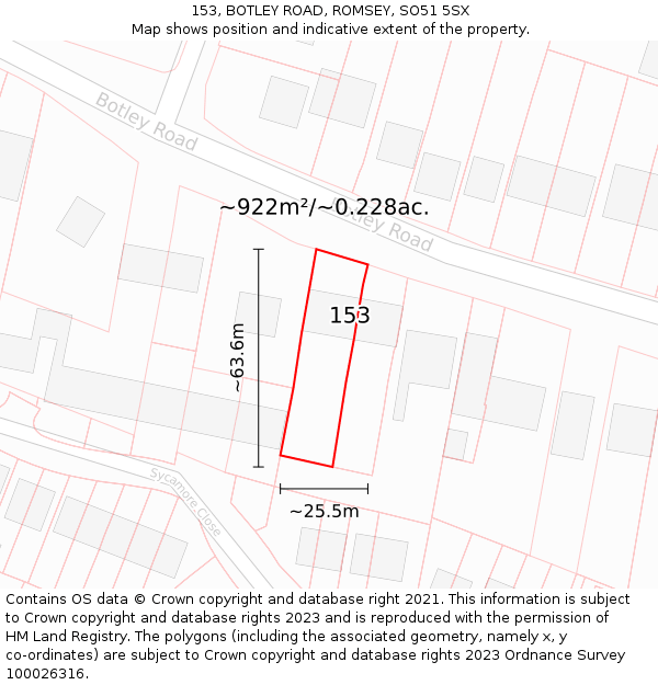 153, BOTLEY ROAD, ROMSEY, SO51 5SX: Plot and title map