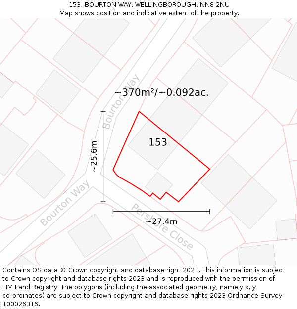 153, BOURTON WAY, WELLINGBOROUGH, NN8 2NU: Plot and title map