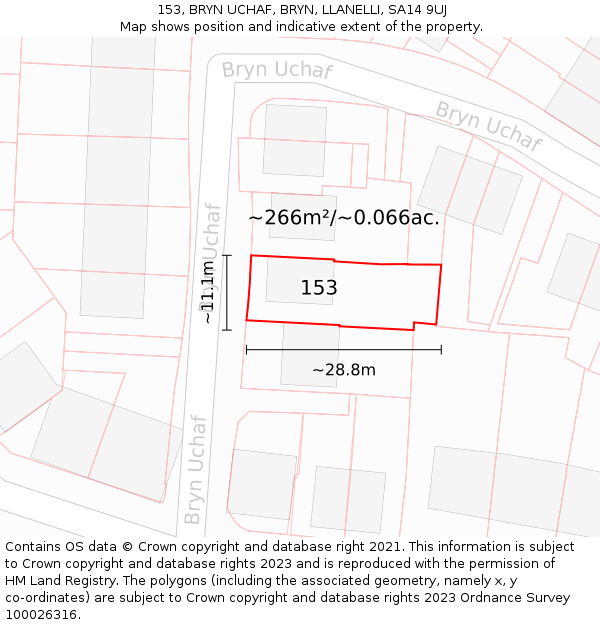 153, BRYN UCHAF, BRYN, LLANELLI, SA14 9UJ: Plot and title map