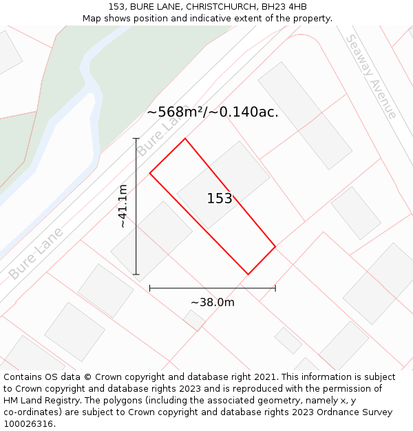 153, BURE LANE, CHRISTCHURCH, BH23 4HB: Plot and title map