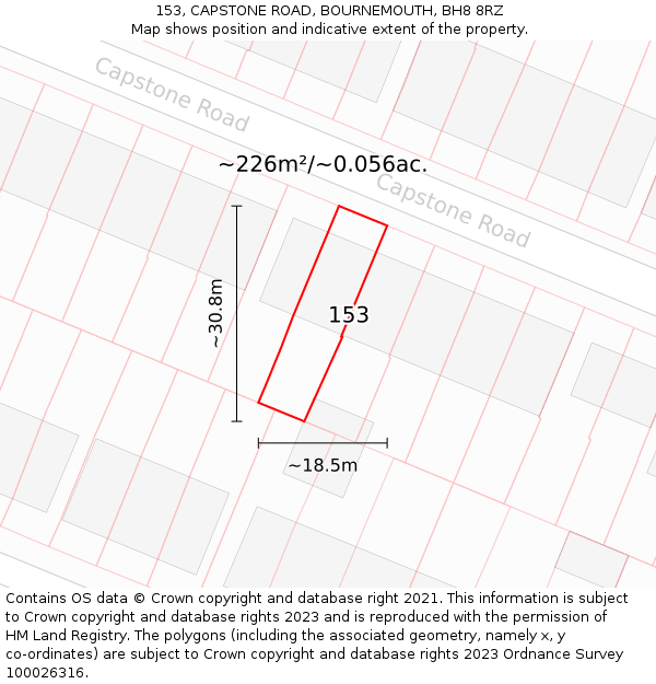 153, CAPSTONE ROAD, BOURNEMOUTH, BH8 8RZ: Plot and title map