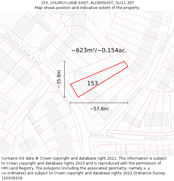 153, CHURCH LANE EAST, ALDERSHOT, GU11 3ST: Plot and title map