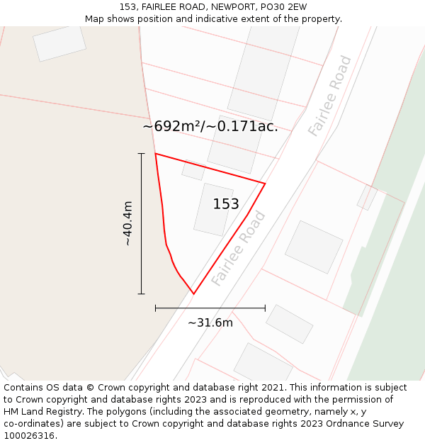 153, FAIRLEE ROAD, NEWPORT, PO30 2EW: Plot and title map