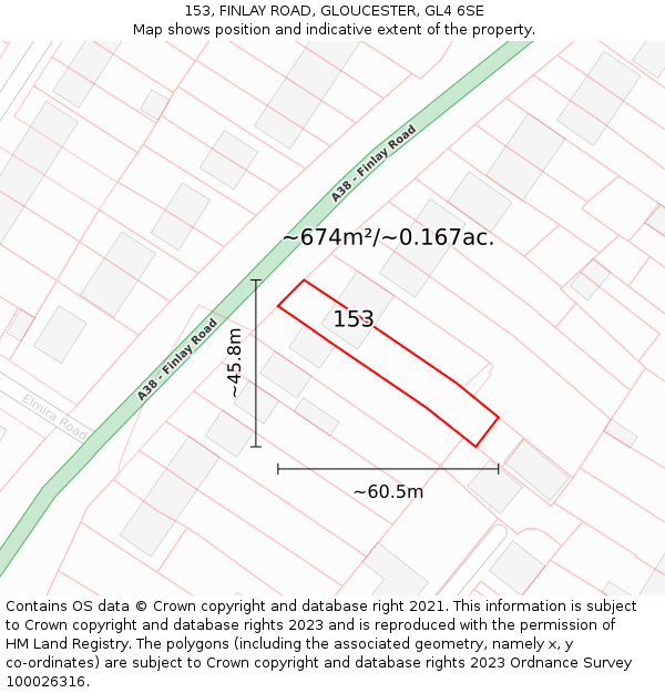 153, FINLAY ROAD, GLOUCESTER, GL4 6SE: Plot and title map