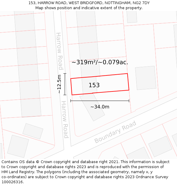 153, HARROW ROAD, WEST BRIDGFORD, NOTTINGHAM, NG2 7DY: Plot and title map