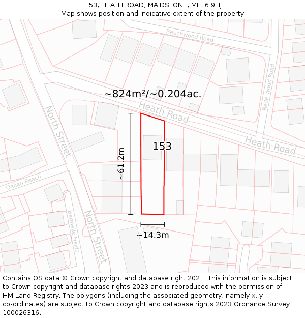 153, HEATH ROAD, MAIDSTONE, ME16 9HJ: Plot and title map