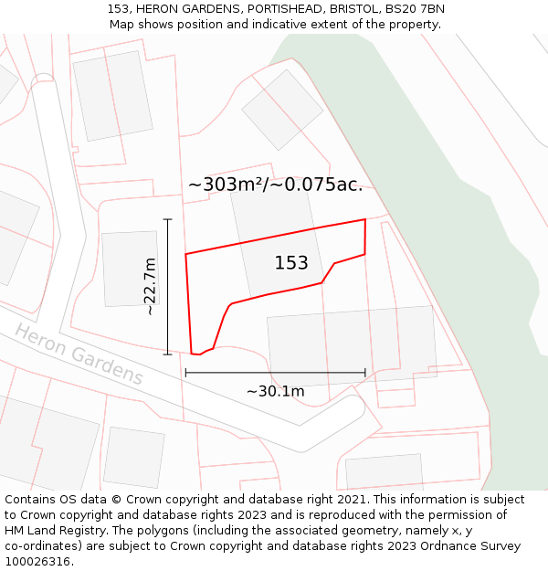 153, HERON GARDENS, PORTISHEAD, BRISTOL, BS20 7BN: Plot and title map