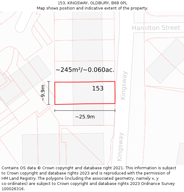 153, KINGSWAY, OLDBURY, B68 0PL: Plot and title map