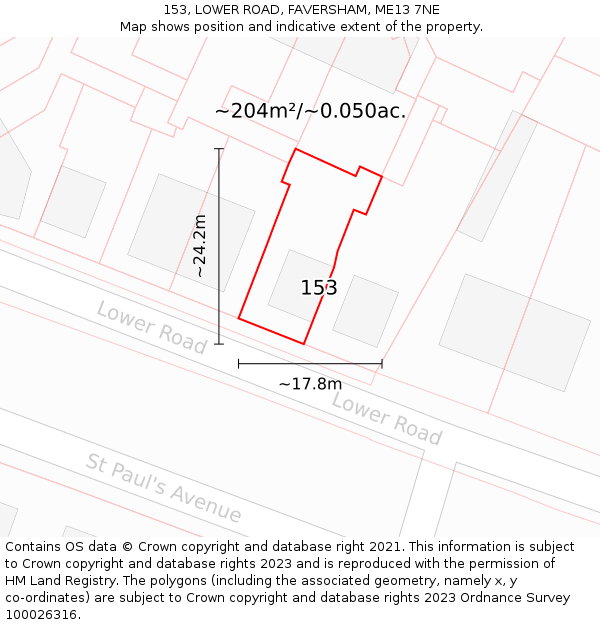 153, LOWER ROAD, FAVERSHAM, ME13 7NE: Plot and title map