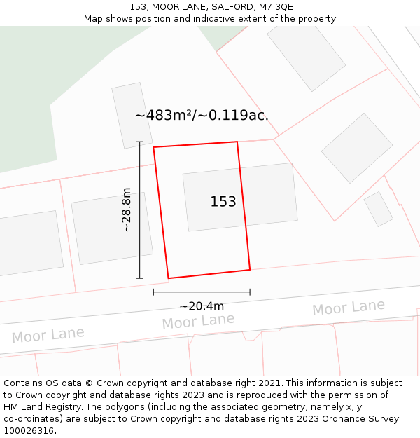 153, MOOR LANE, SALFORD, M7 3QE: Plot and title map