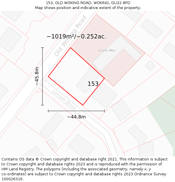 153, OLD WOKING ROAD, WOKING, GU22 8PD: Plot and title map