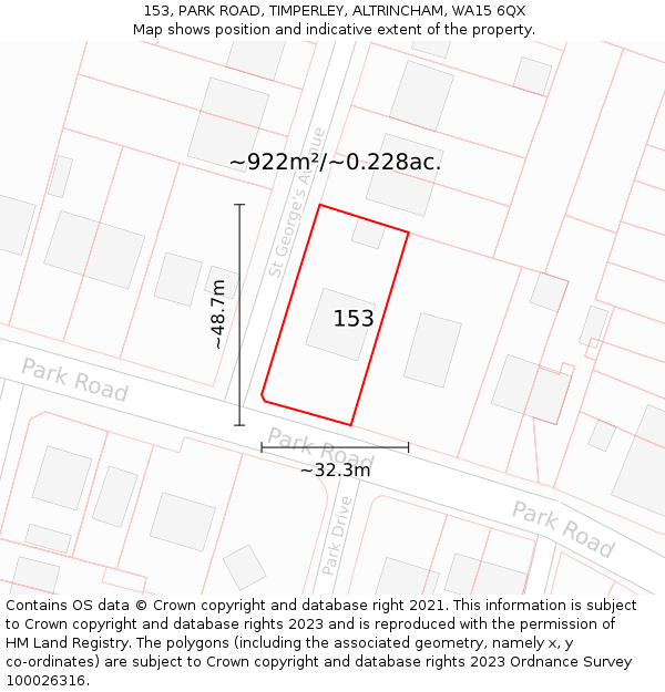 153, PARK ROAD, TIMPERLEY, ALTRINCHAM, WA15 6QX: Plot and title map