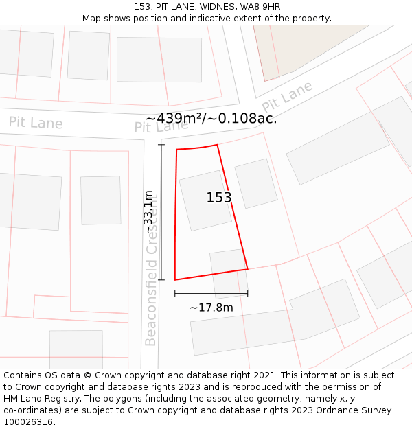 153, PIT LANE, WIDNES, WA8 9HR: Plot and title map