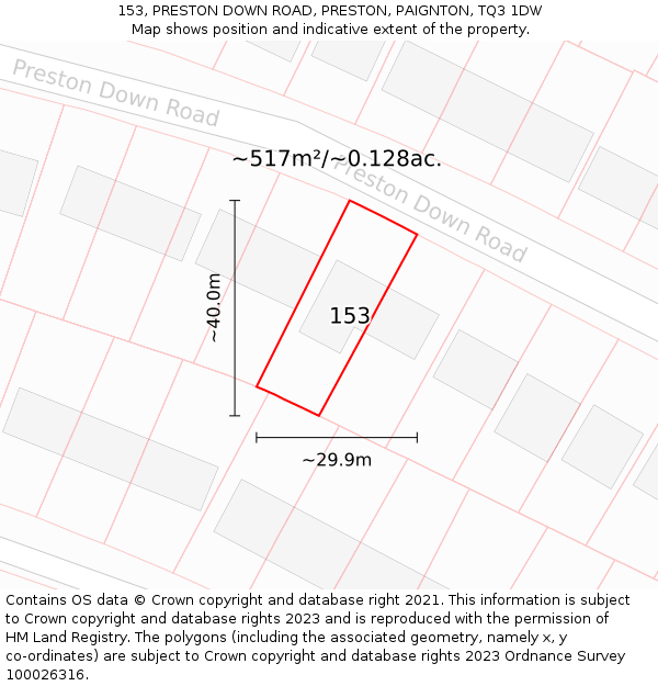 153, PRESTON DOWN ROAD, PRESTON, PAIGNTON, TQ3 1DW: Plot and title map