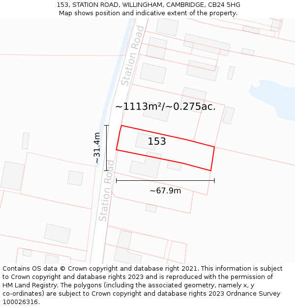 153, STATION ROAD, WILLINGHAM, CAMBRIDGE, CB24 5HG: Plot and title map