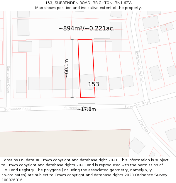 153, SURRENDEN ROAD, BRIGHTON, BN1 6ZA: Plot and title map