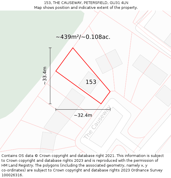 153, THE CAUSEWAY, PETERSFIELD, GU31 4LN: Plot and title map