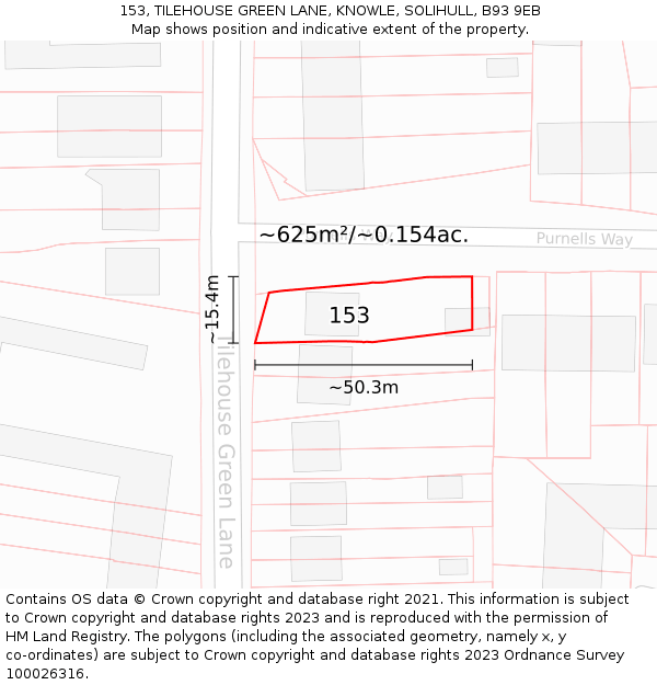 153, TILEHOUSE GREEN LANE, KNOWLE, SOLIHULL, B93 9EB: Plot and title map